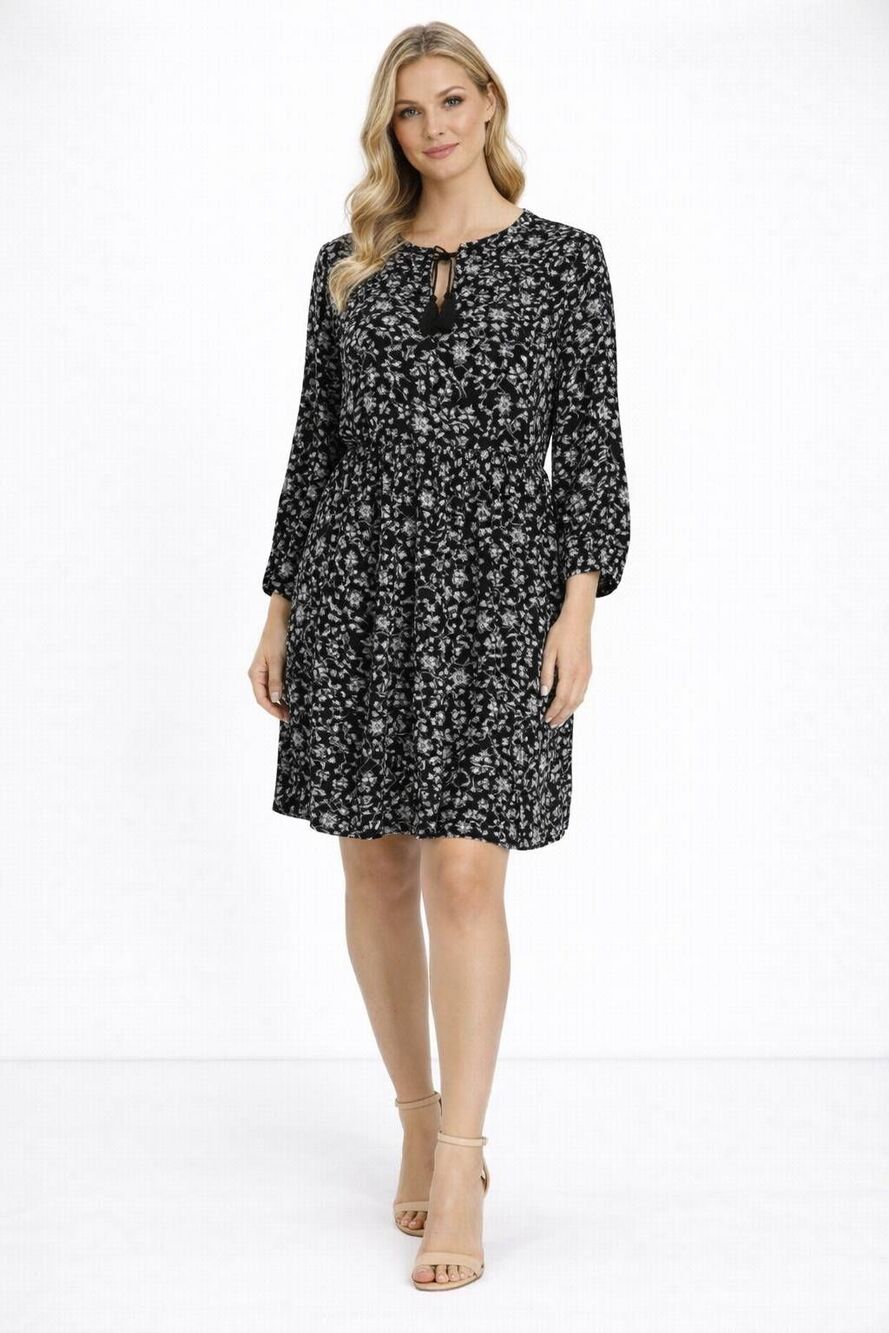 Old Navy Black Floral Long Sleeve Boho Shift Dress Size Medium